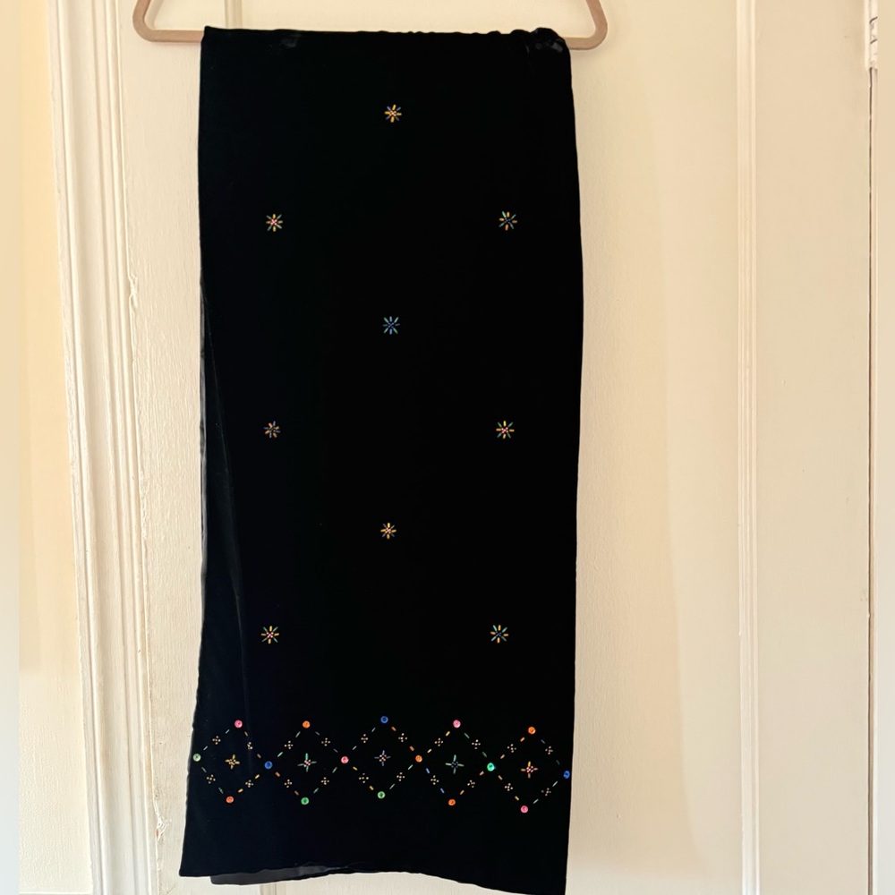 Y2K Banana Republic Rhinestones Beaded Velvet Scarf